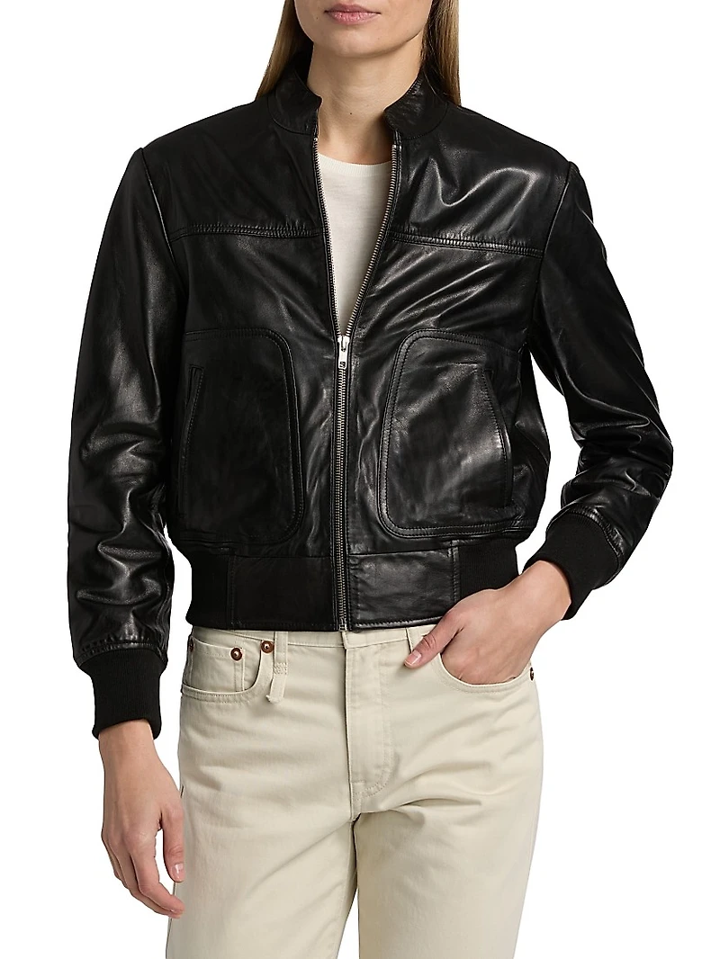 Leather Stand-Collar Crop Jacket