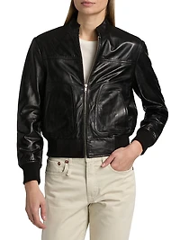 Leather Stand-Collar Crop Jacket