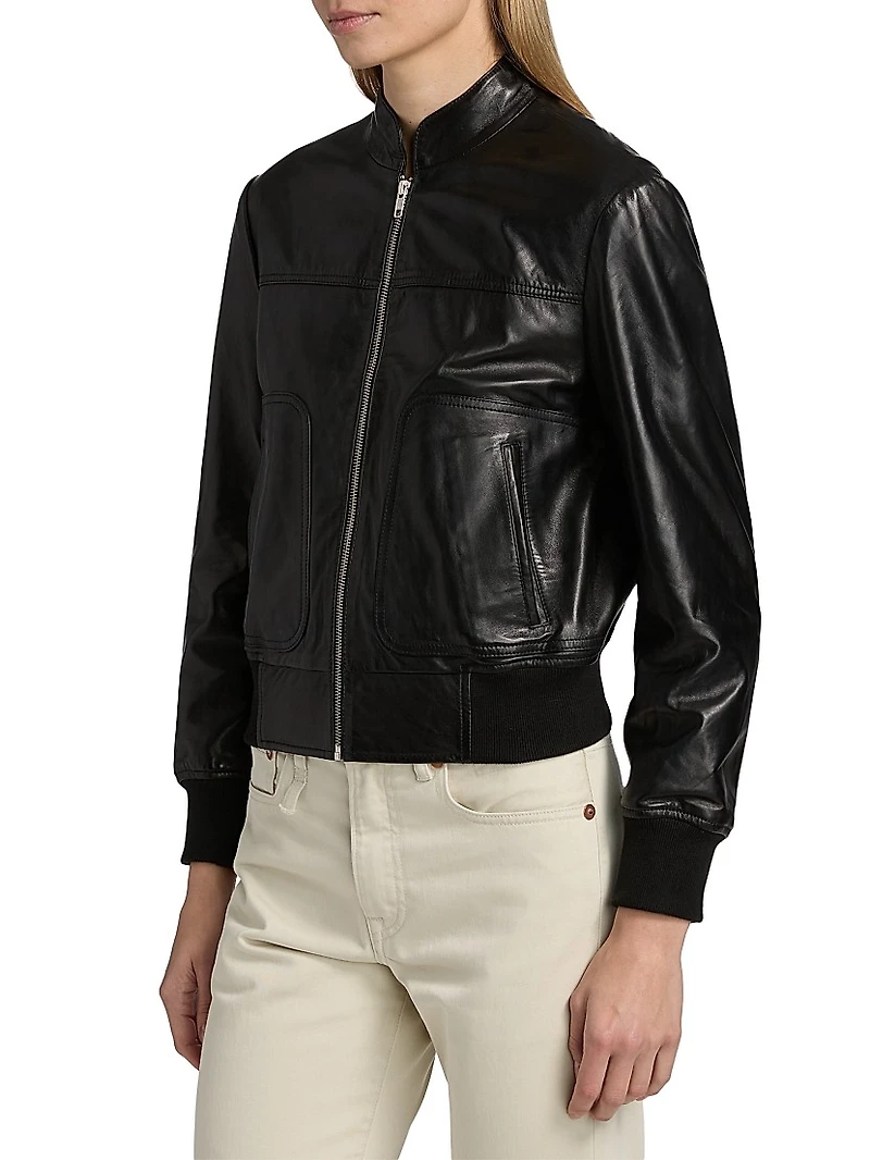 Leather Stand-Collar Crop Jacket