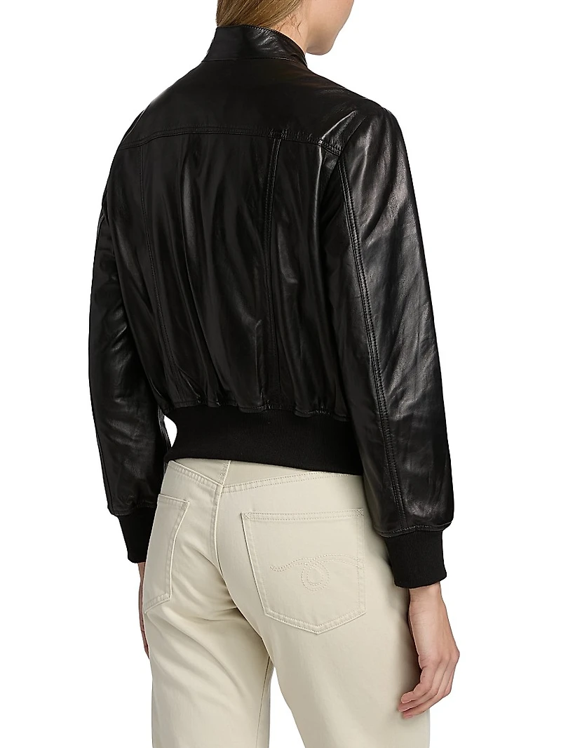 Leather Stand-Collar Crop Jacket
