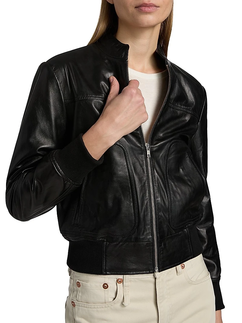 Leather Stand-Collar Crop Jacket