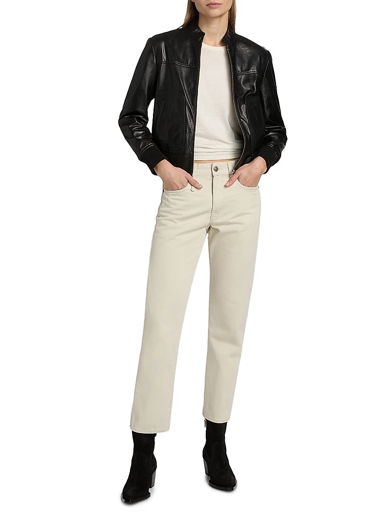 Leather Stand-Collar Crop Jacket