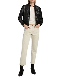 Leather Stand-Collar Crop Jacket