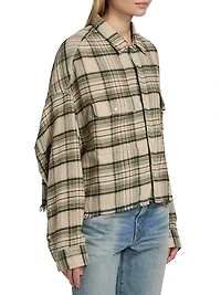 Plaid Cotton Button-Front Crop Work Shirt