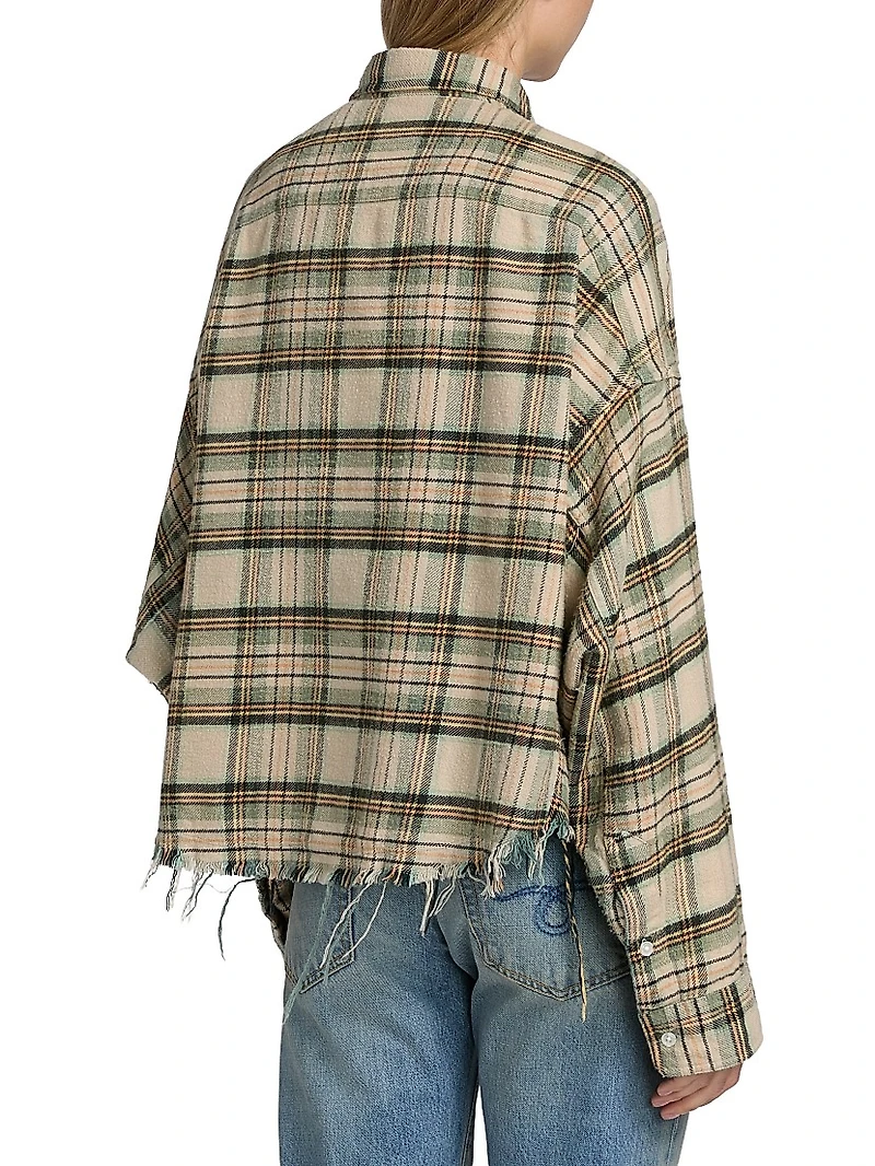 Plaid Cotton Button-Front Crop Work Shirt