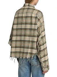 Plaid Cotton Button-Front Crop Work Shirt
