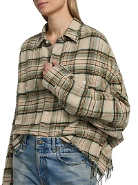 Plaid Cotton Button-Front Crop Work Shirt