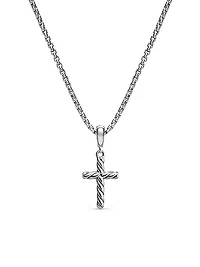 Cable Cross Pendant Necklace in Sterling Silver, 17.5MM
