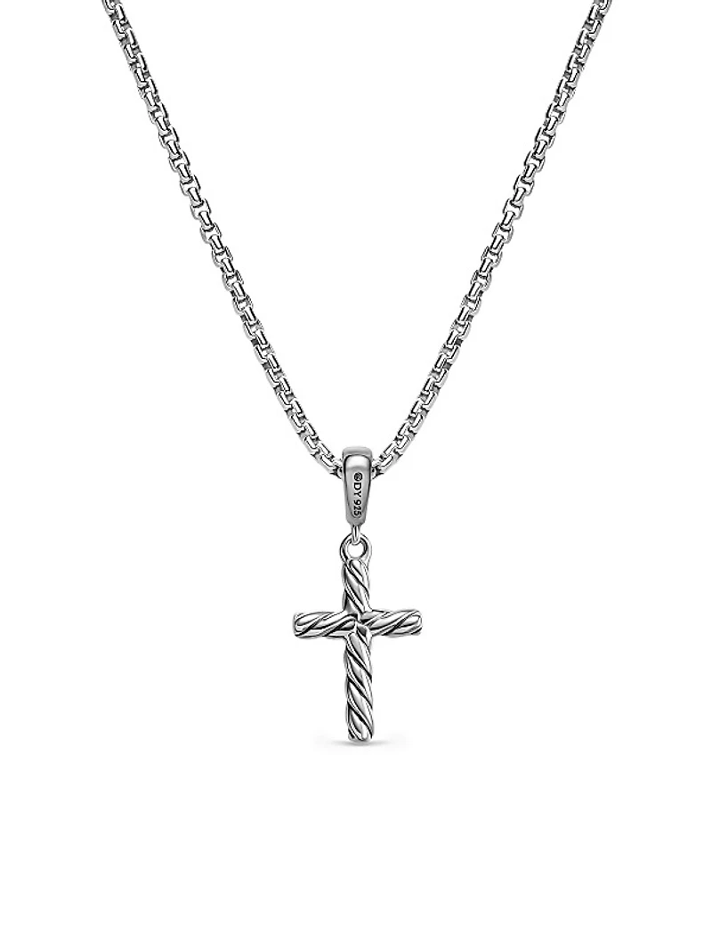 Cable Cross Pendant Necklace in Sterling Silver, 17.5MM