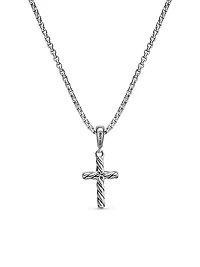Cable Cross Pendant Necklace in Sterling Silver, 17.5MM