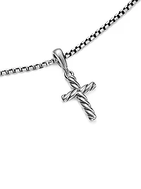 Cable Cross Pendant Necklace in Sterling Silver, 17.5MM