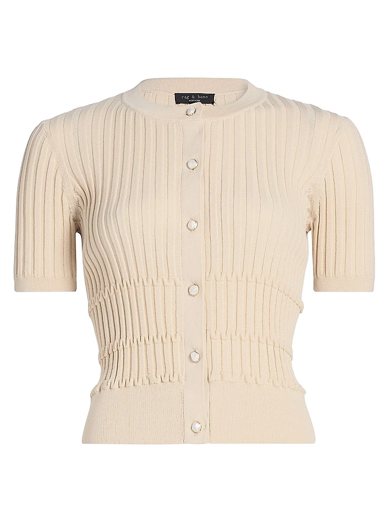 Stacey Short-Sleeve Rib-Knit Cardigan