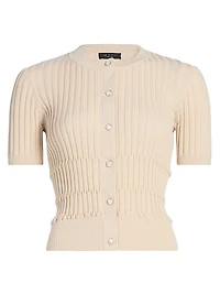 Stacey Short-Sleeve Rib-Knit Cardigan