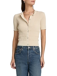 Stacey Short-Sleeve Rib-Knit Cardigan