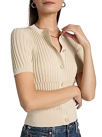 Stacey Short-Sleeve Rib-Knit Cardigan