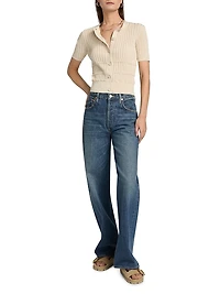 Stacey Short-Sleeve Rib-Knit Cardigan