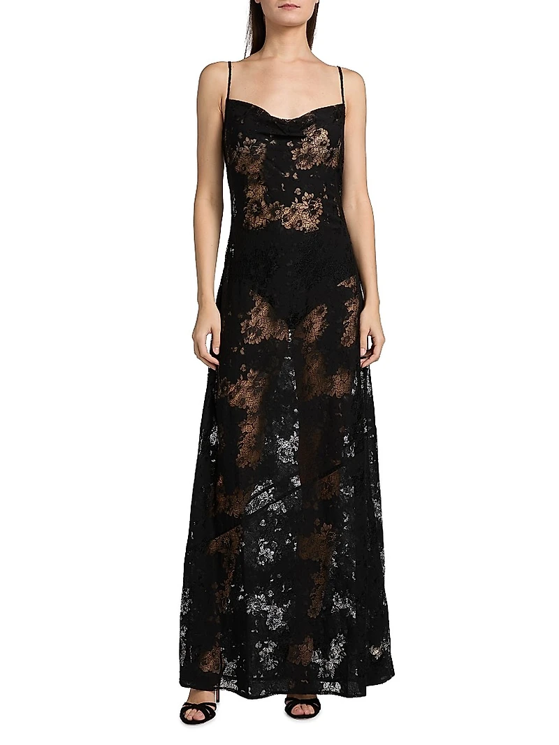 Bettie Floral Lace Cowlneck Maxi Dress
