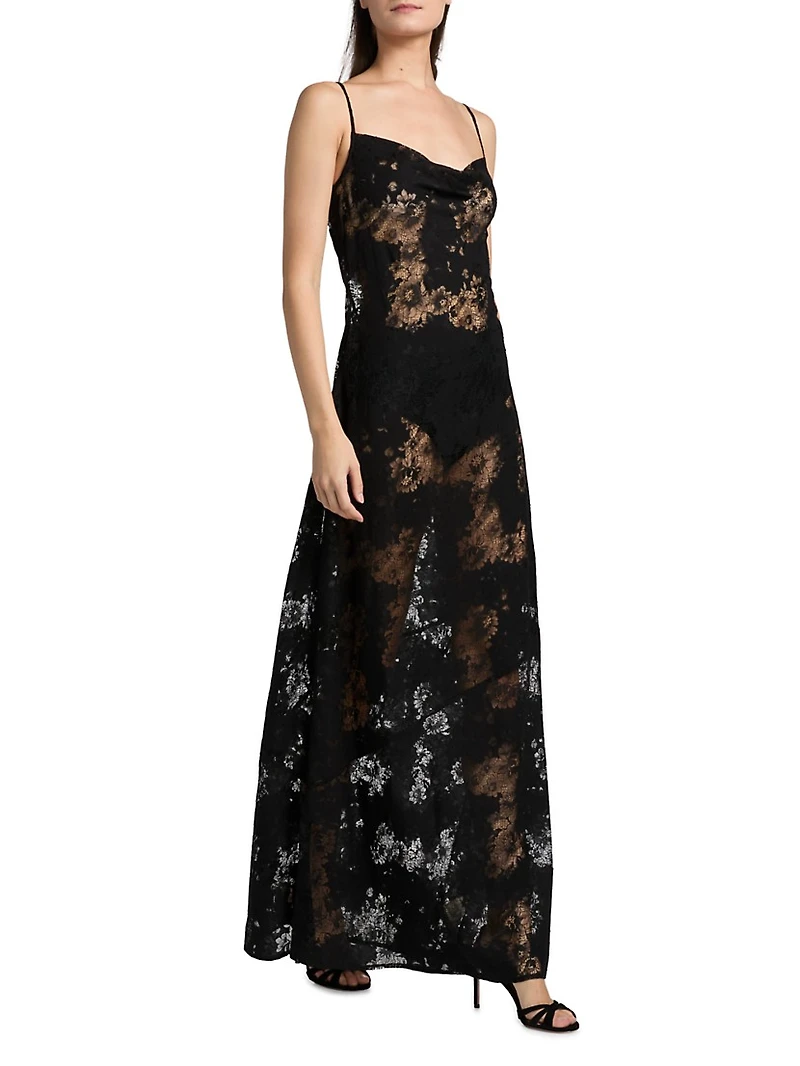 Bettie Floral Lace Cowlneck Maxi Dress