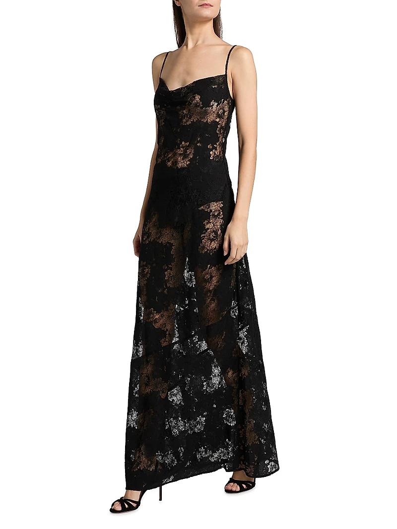 Bettie Floral Lace Cowlneck Maxi Dress