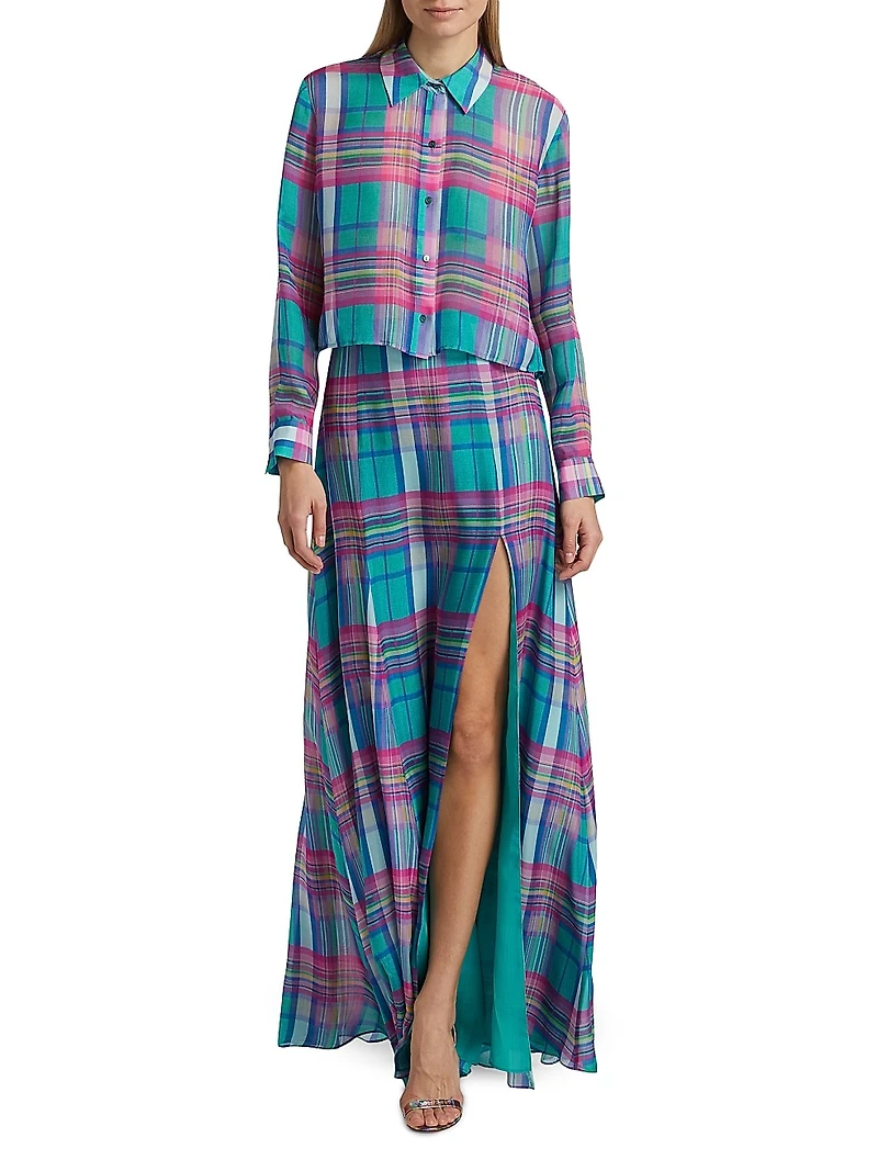 Cosette Plaid High-Low Crop Shirt