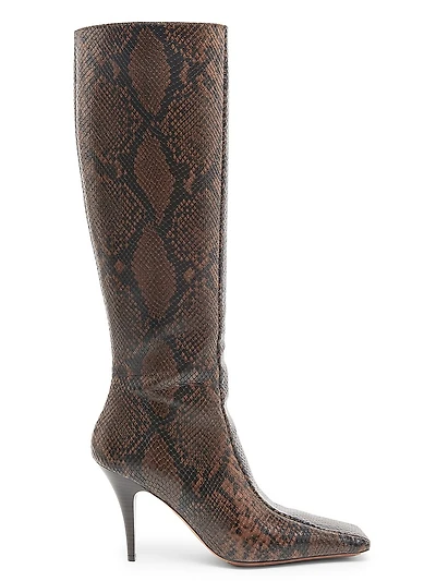 95MM Snakeskin-Printed Knee-High Boots