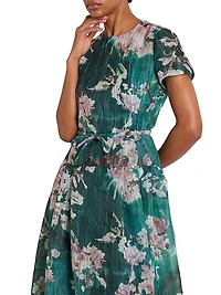 Floral Short-Sleeve Silk Gown