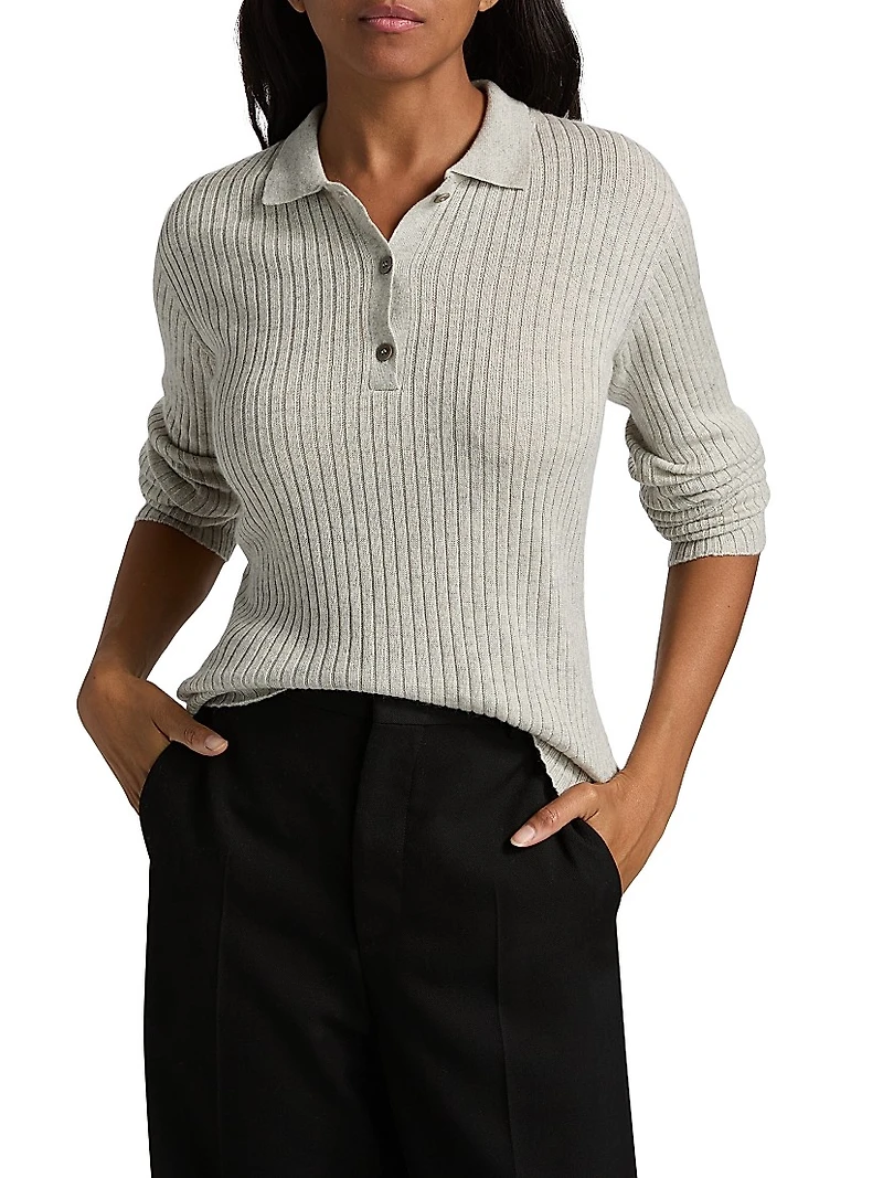 Cashmere-Silk Polo Sweater