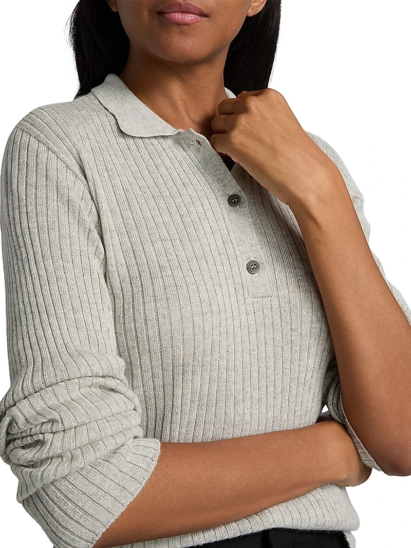 Cashmere-Silk Polo Sweater