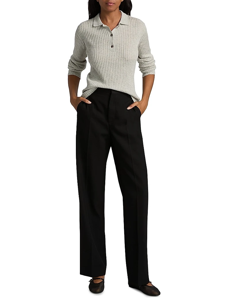 Cashmere-Silk Polo Sweater