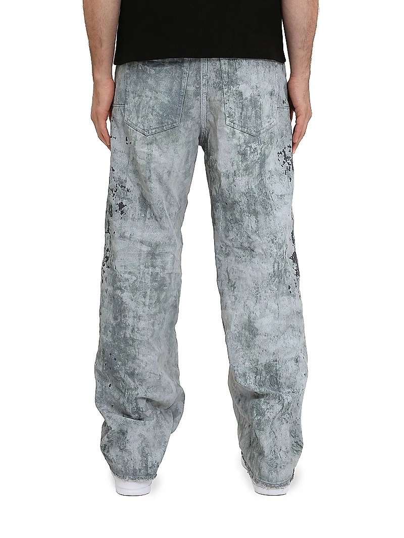 P018 Worn Camouflage Embroidered Baggy Jeans