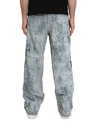 P018 Worn Camouflage Embroidered Baggy Jeans