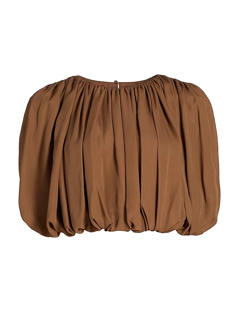 Penelope Silk Cropped Bubble-Hem Top