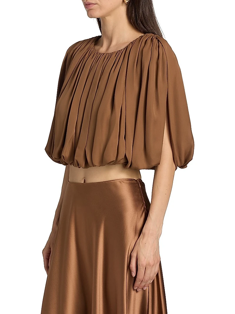 Penelope Silk Cropped Bubble-Hem Top