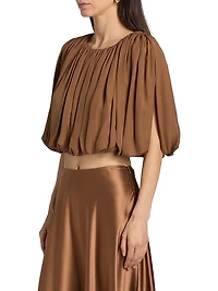 Penelope Silk Cropped Bubble-Hem Top