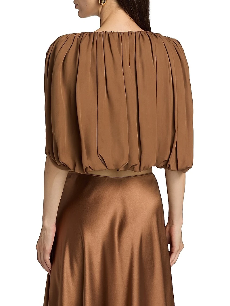 Penelope Silk Cropped Bubble-Hem Top