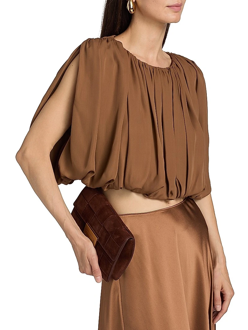 Penelope Silk Cropped Bubble-Hem Top