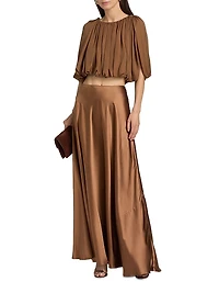 Penelope Silk Cropped Bubble-Hem Top