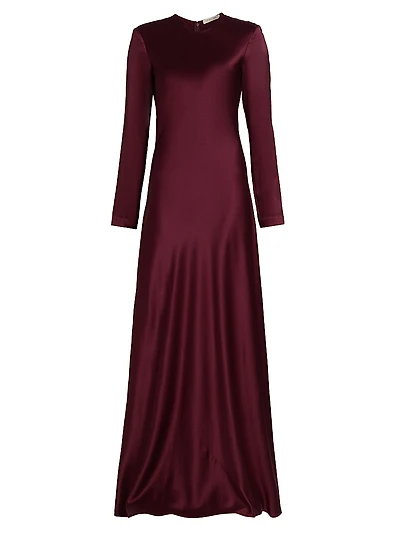 Ruth Silk Bias-Cut Long-Sleeve Gown