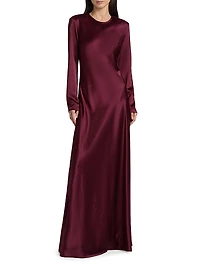 Ruth Silk Bias-Cut Long-Sleeve Gown