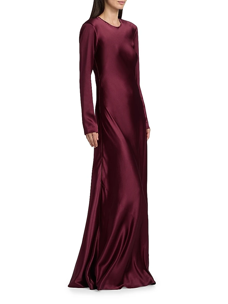 Ruth Silk Bias-Cut Long-Sleeve Gown
