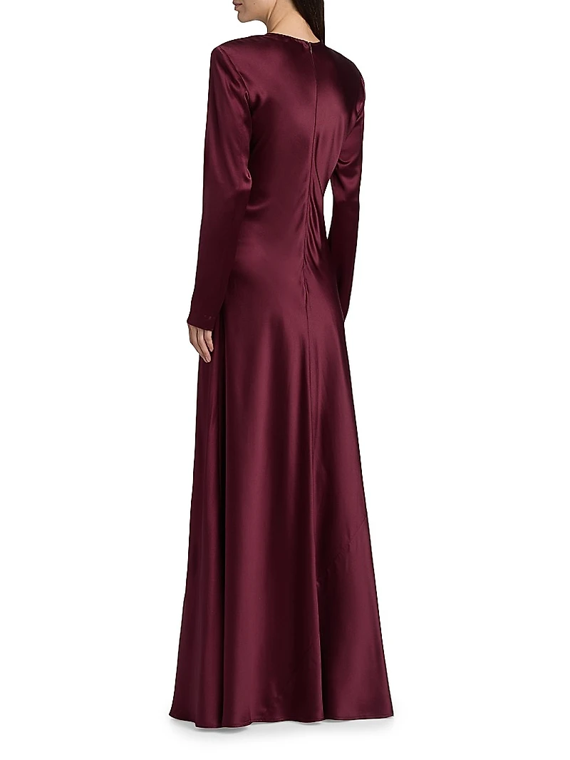 Ruth Silk Bias-Cut Long-Sleeve Gown