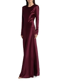 Ruth Silk Bias-Cut Long-Sleeve Gown