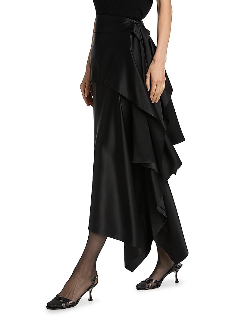 Agatha Silk Asymmetric Midi-Skirt