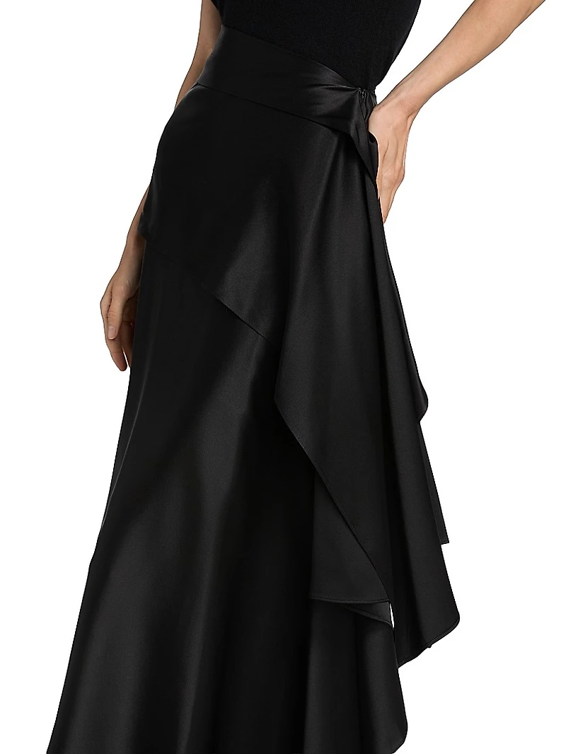 Agatha Silk Asymmetric Midi-Skirt
