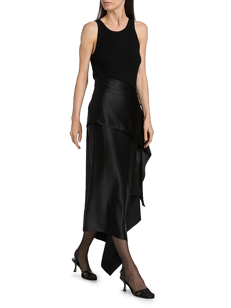Agatha Silk Asymmetric Midi-Skirt