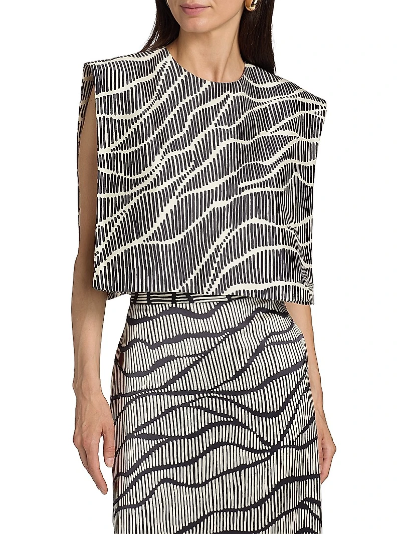 Milagros Striped Silk Boxy Crop Top