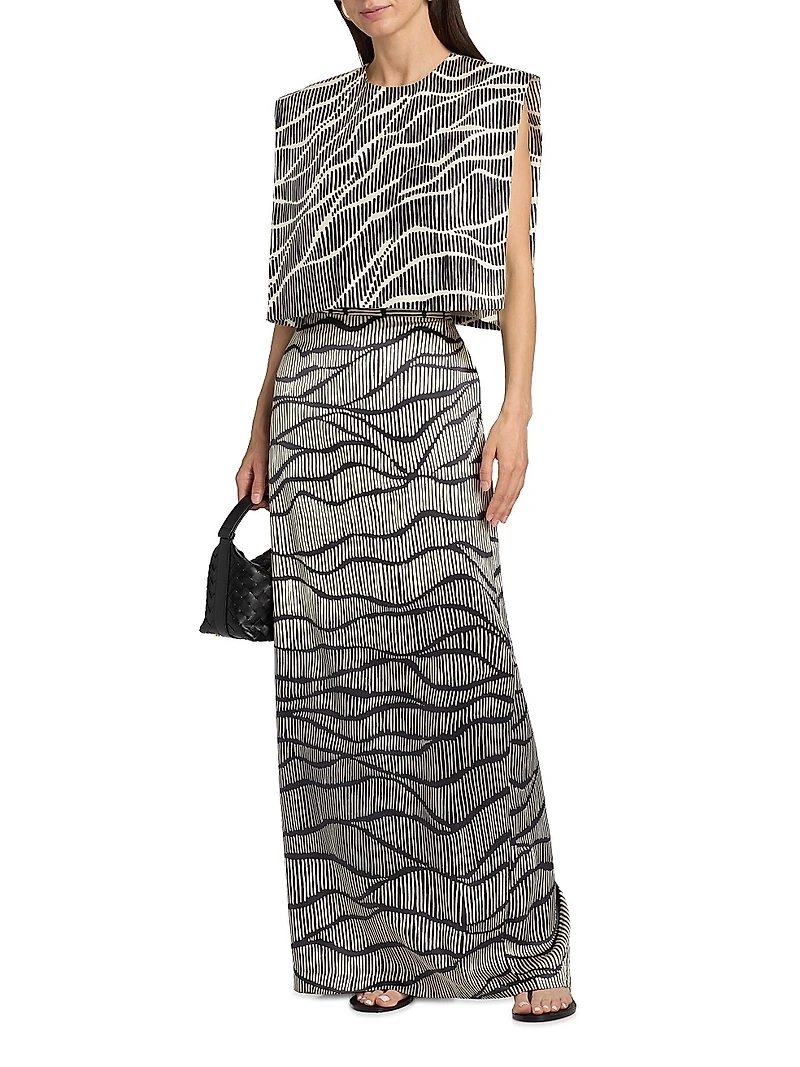 Milagros Striped Silk Boxy Crop Top