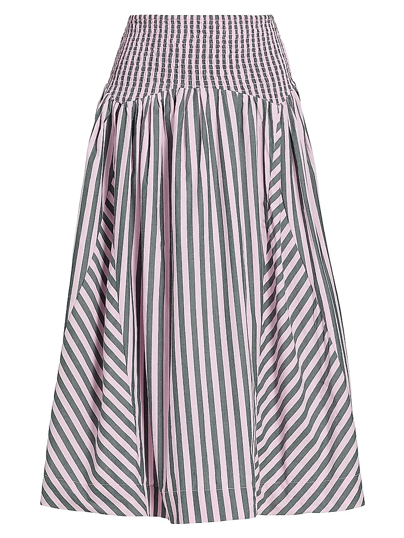 Layla Striped Cotton A-Line Midi-Skirt