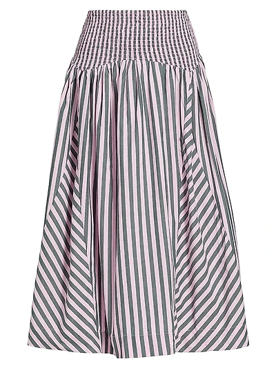 Layla Striped Cotton A-Line Midi-Skirt