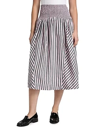 Layla Striped Cotton A-Line Midi-Skirt